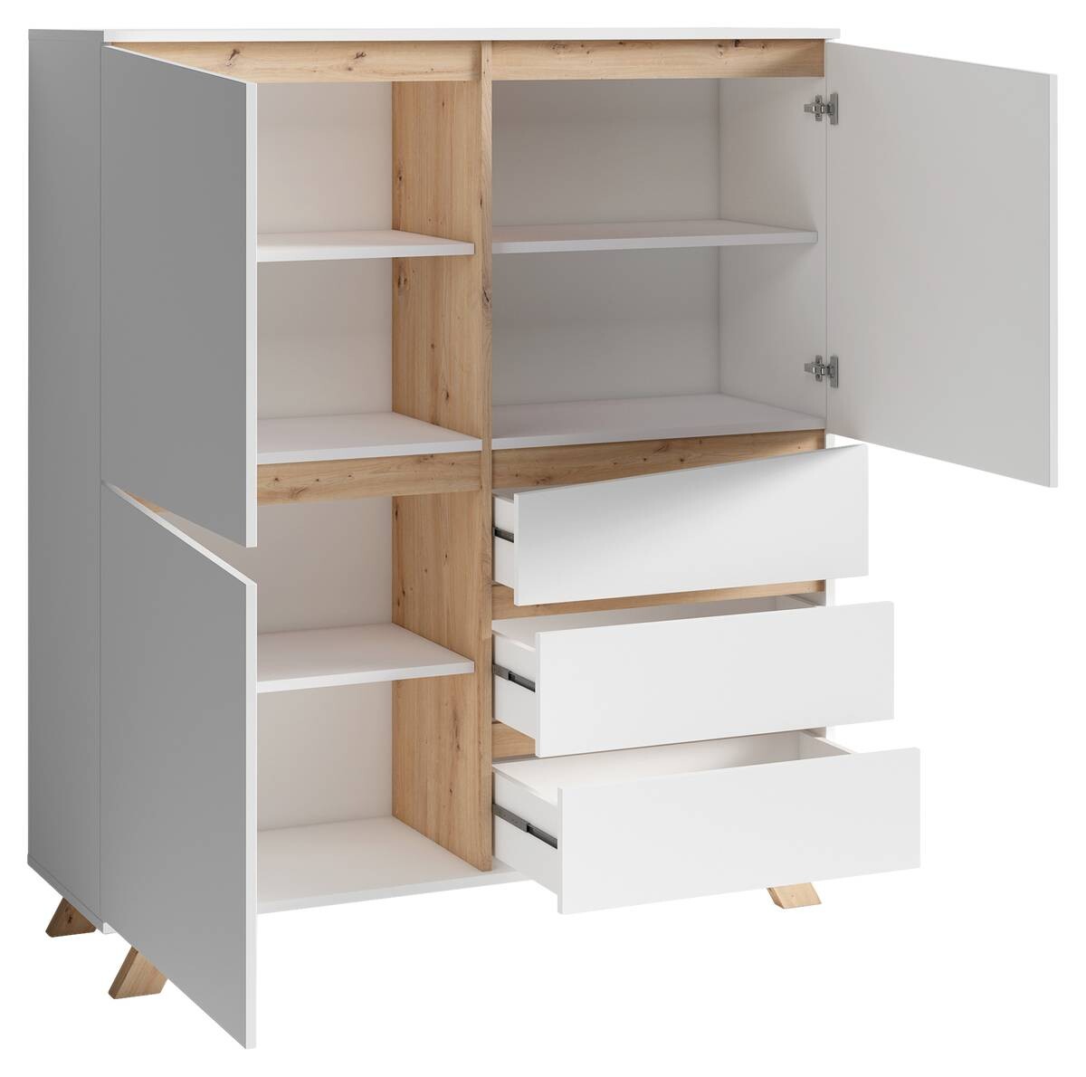 Highboard VALENTIN weiß Eiche Nachbildung B/H/T: ca. 120x142x38 cm