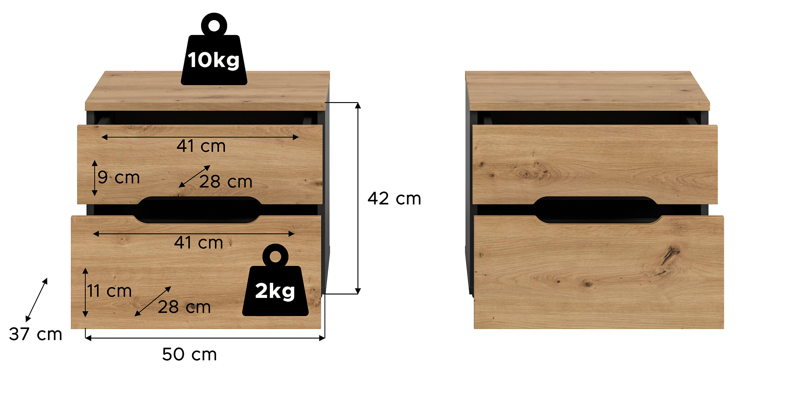 Nachtkonsolen CANU, 2er-Set basaltgrau Artisan Nachbildung B/H/T: ca. 50x42x37 cm