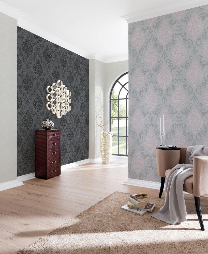 Vliestapete Ornament grau rosa B/L: ca. 53x1005 cm