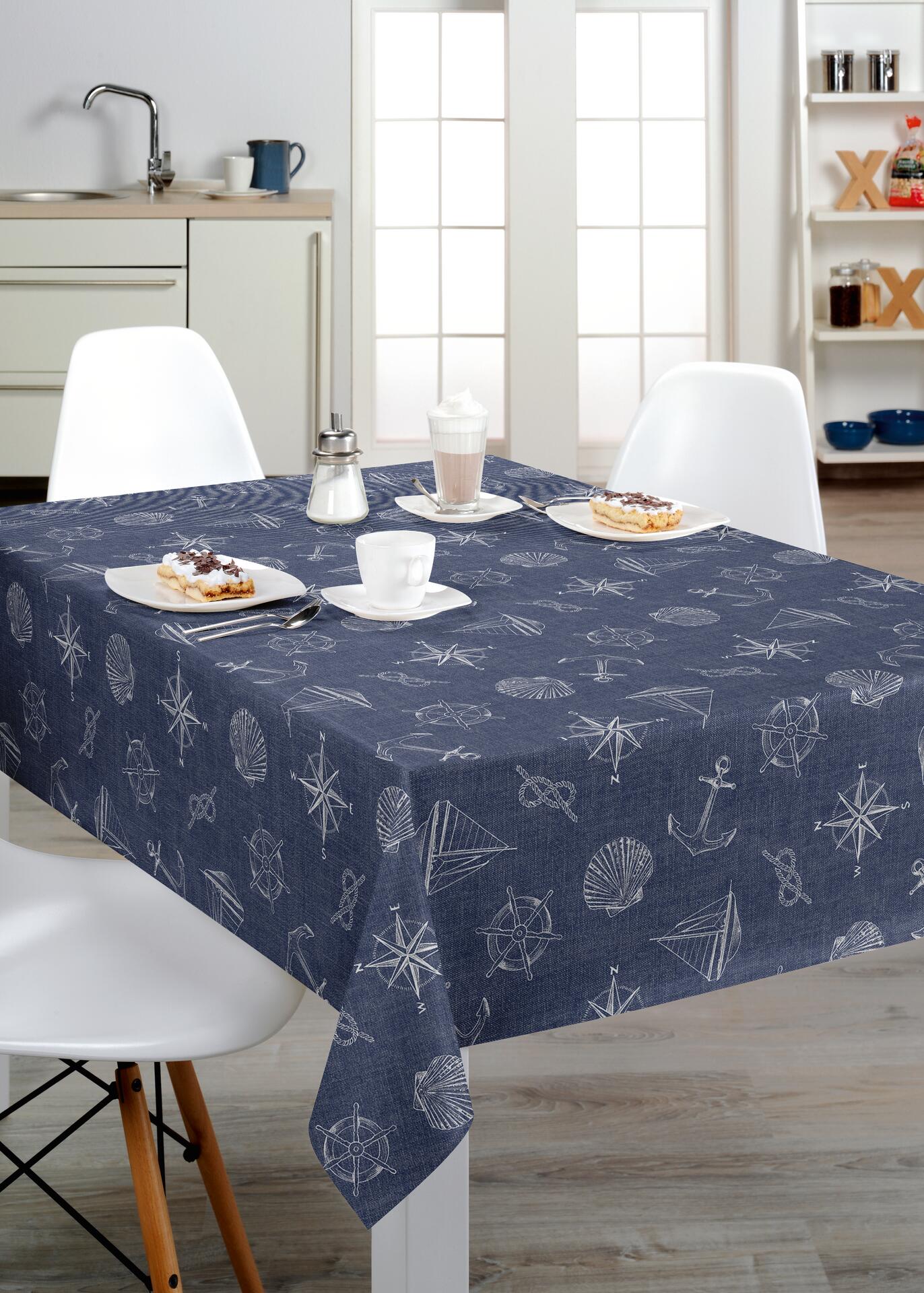 Abwaschbarer Tischbelag Maritim blau B: ca. 140 cm