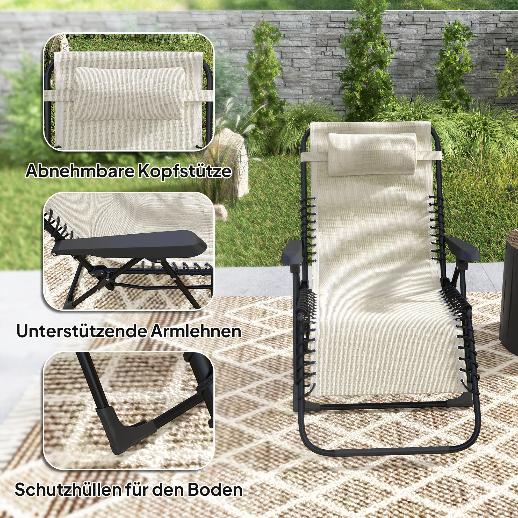 Outsunny Sonnenliege beige Netzstoff B/H/L: ca. 65x112x90 cm
