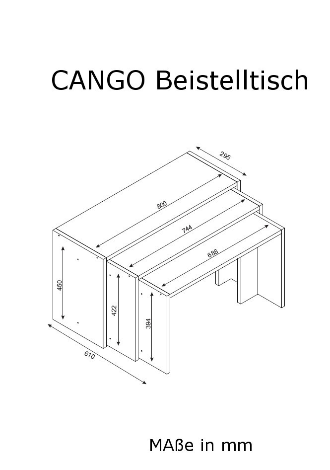 Beistelltisch 3er-Set. Cango weiß walnuss Nachbildung Spanplatte B/H/T: ca. 80x45x30 cm