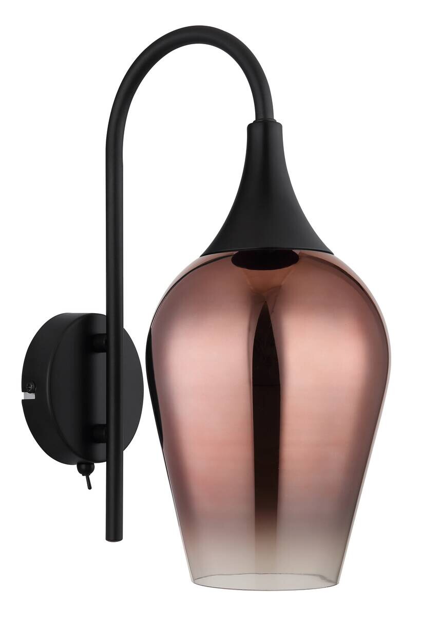 GLOBO Wandleuchte LAVUS 15552W1 klar mattschwarz Kupfer Glas Metall H/L: ca. 36x15 cm E27 1 Brennstellen