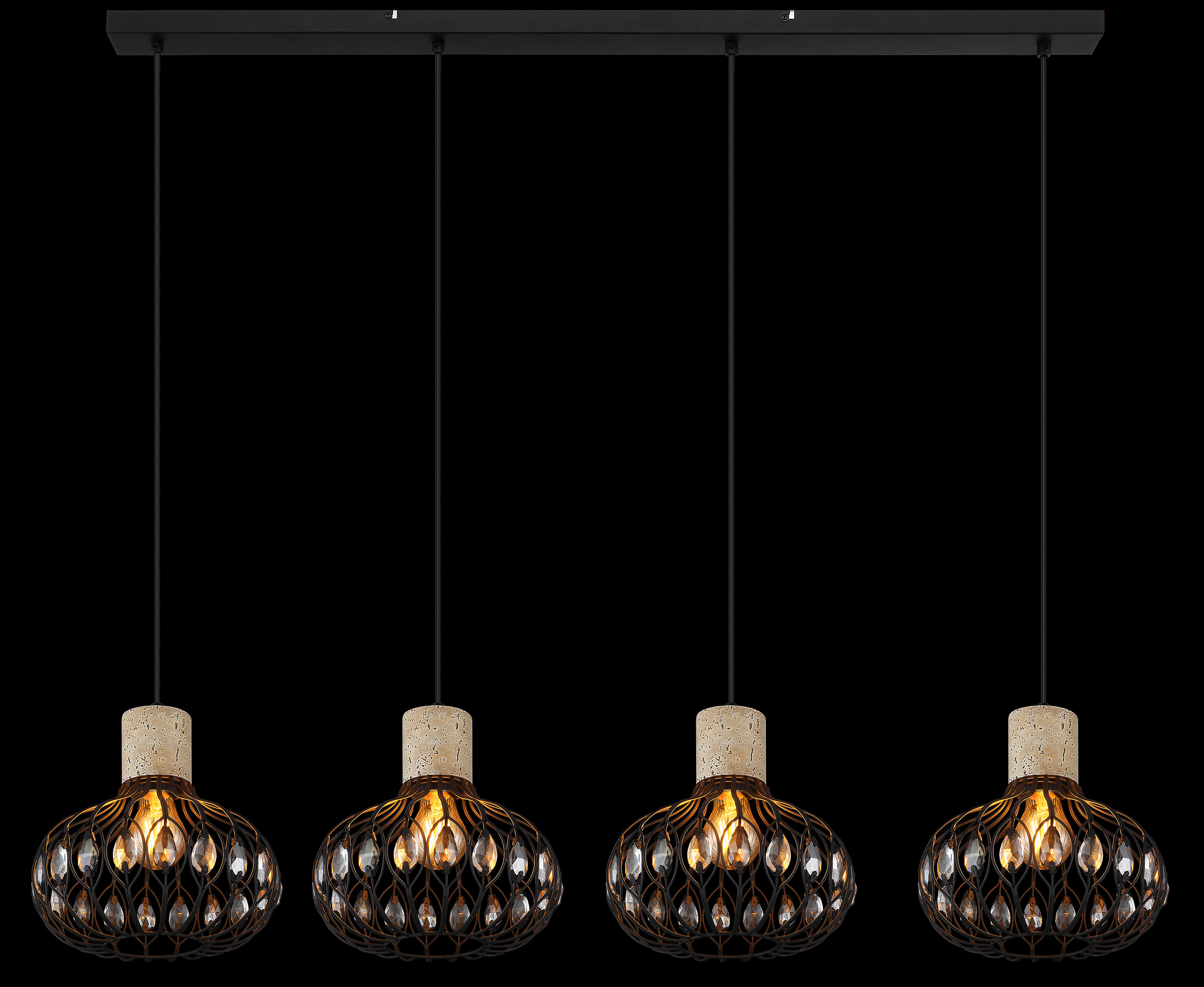 GLOBO Hängeleuchte grau Rauch mattschwarz Glas Metall B/H/L: ca. 25x150x115 cm E27 4 Brennstellen