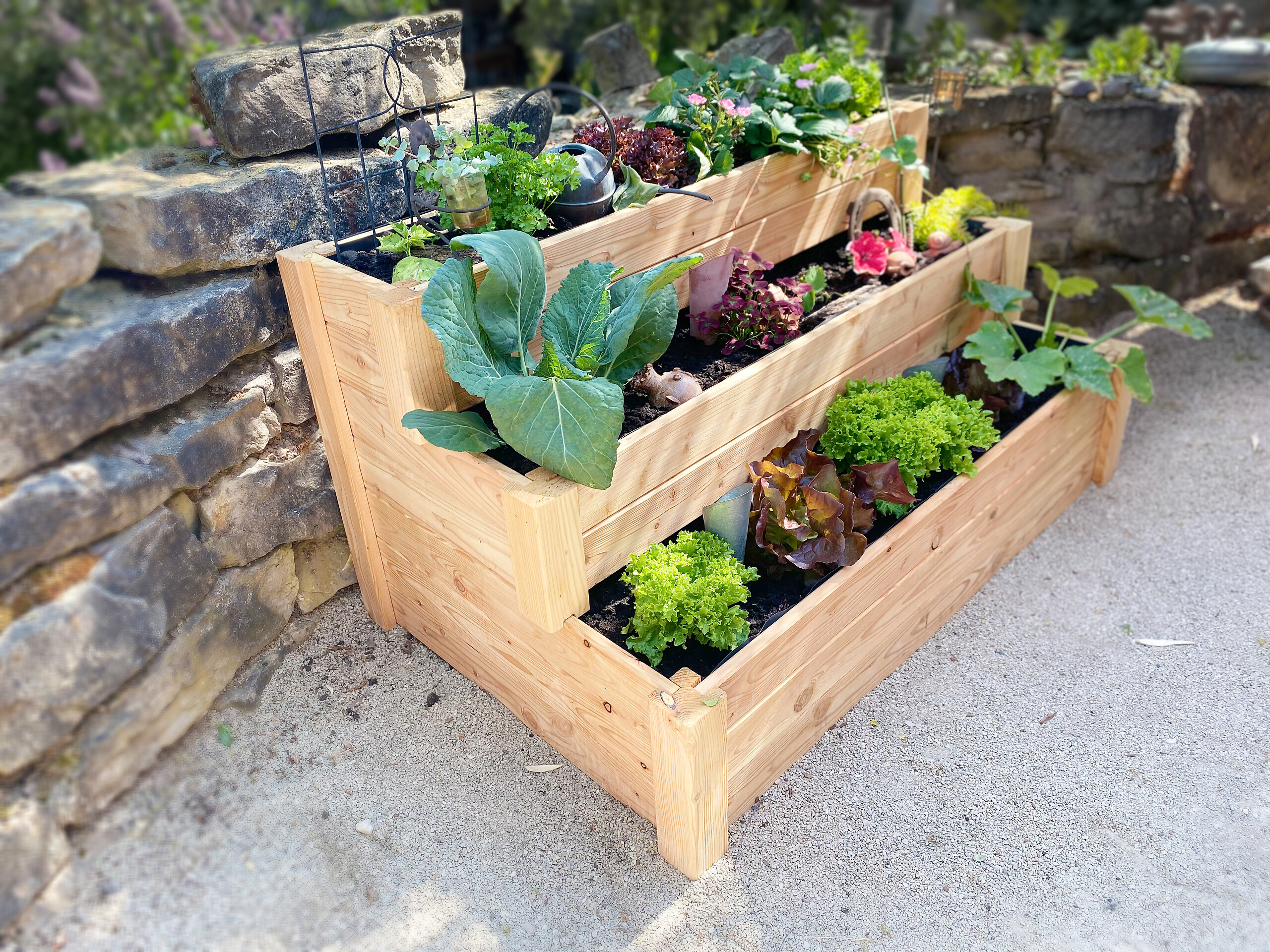 Westmann Treppenhochbeet Premium natur Lärche B/H/L: ca. 76x64x120 cm