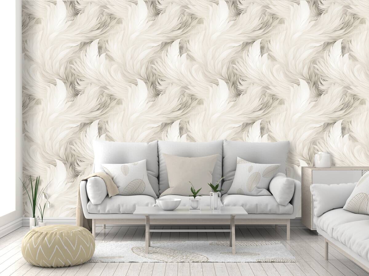 UGEPA Papiertapete Federn weiß B/L: ca. 53x1005 cm
