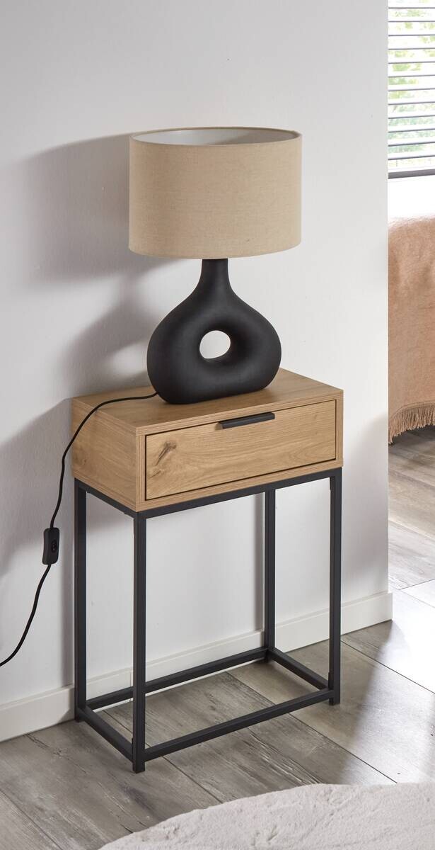 Beistelltisch Eiche hell Nachbildung schwarz B/H/T: ca. 40x60x28 cm Beistelltisch Eiche hell Nachbildung schwarz B/H/T: ca. 40x60x28 cm