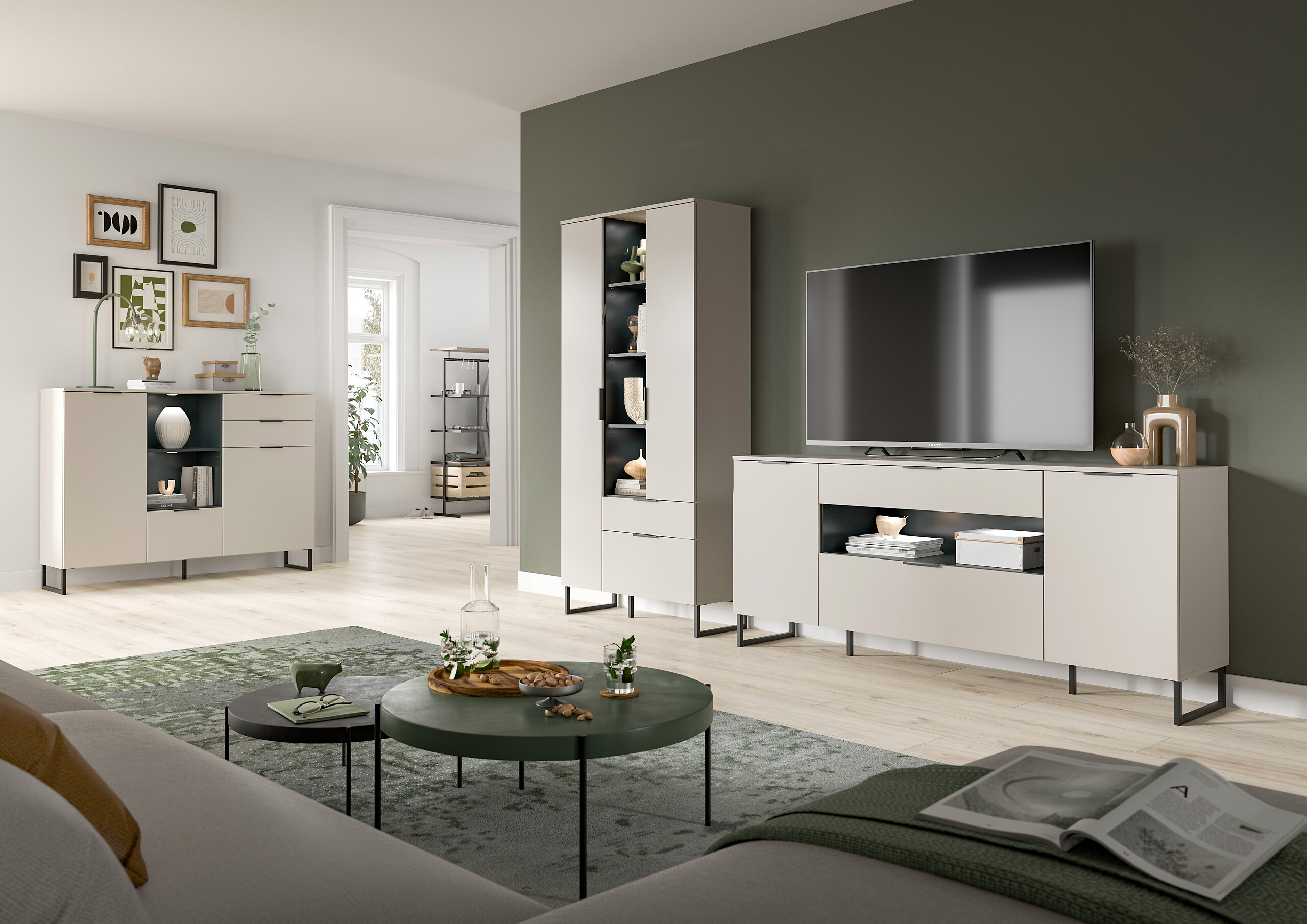 Wohnwand Noida Kaschmirgrau Nachbildung schwarz B/H/T: ca. 290x192x41 cm