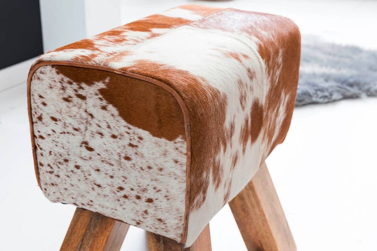 Wohnling Sitzhocker natur natur Leder Echtholz B/H/T: ca. 40x47x25 cm