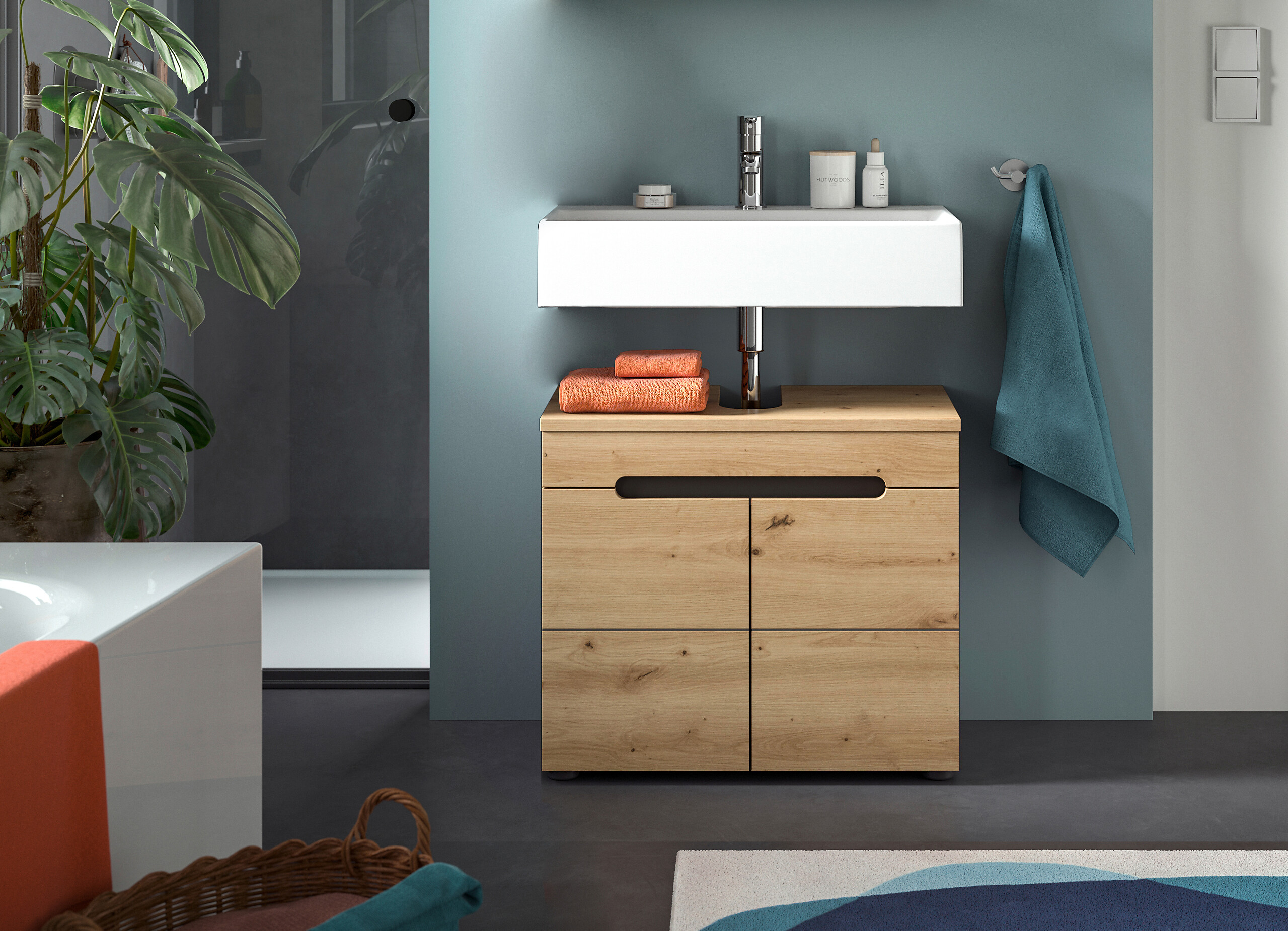 Waschbeckenunterschrank Canu Basalt Eiche Artisan Nachbildung B/H/T: ca. 63x55x34 cm