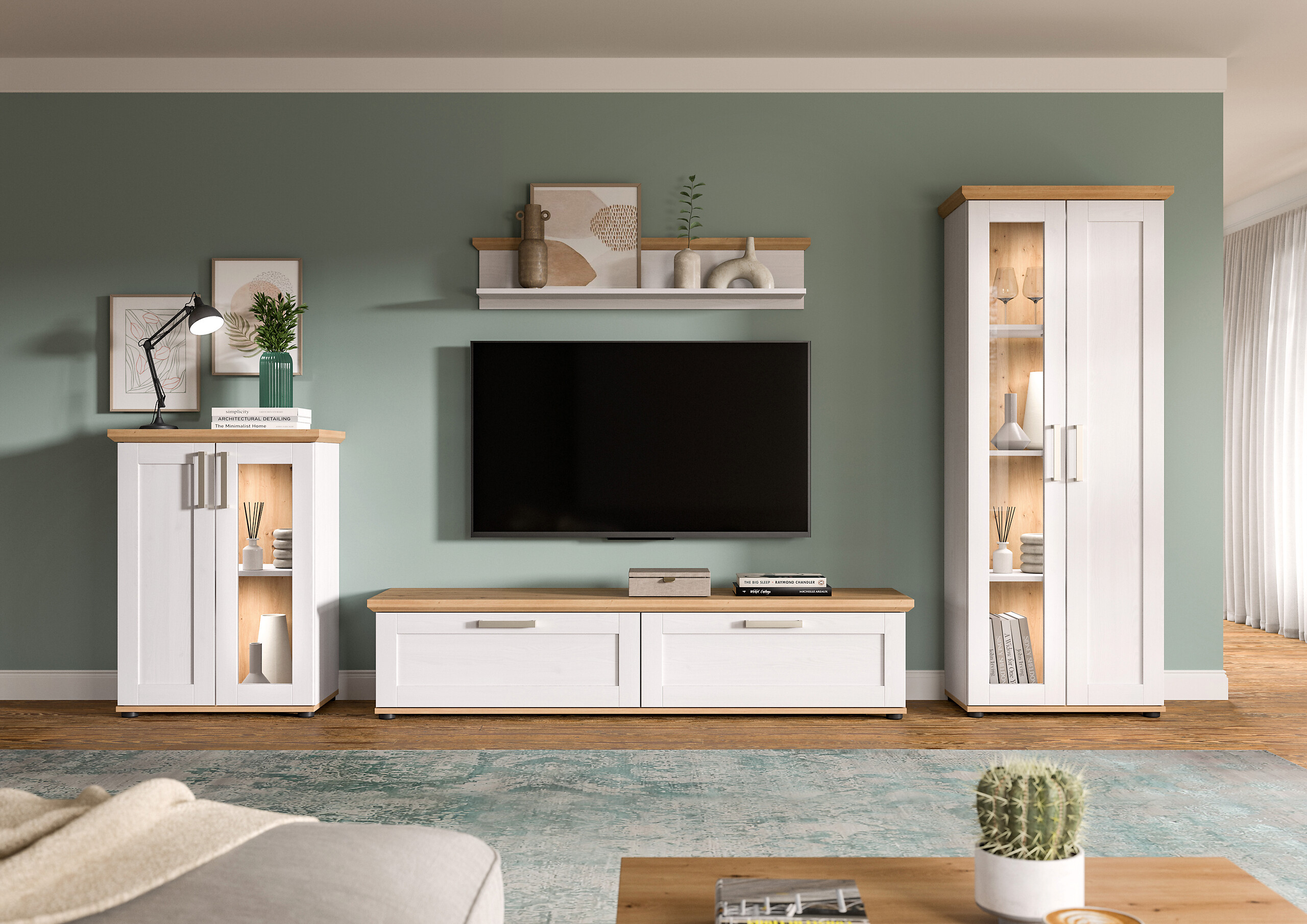 Wohnwand VERONA Lärche Nachbildung Eiche Nachbildung B/H/T: ca. 316x161x40 cm