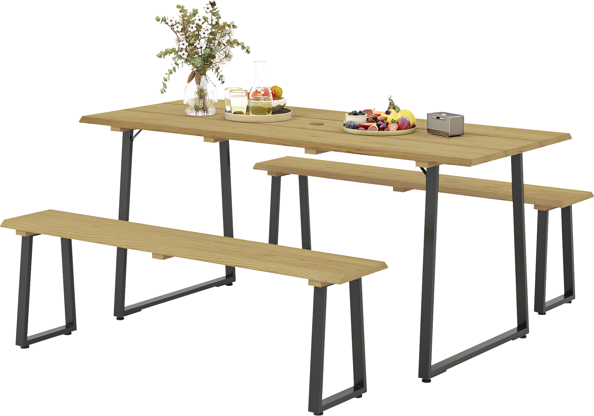 Outsunny Sitzgruppe Holzoptik Holz B/H/L: ca. 76x77x178 cm