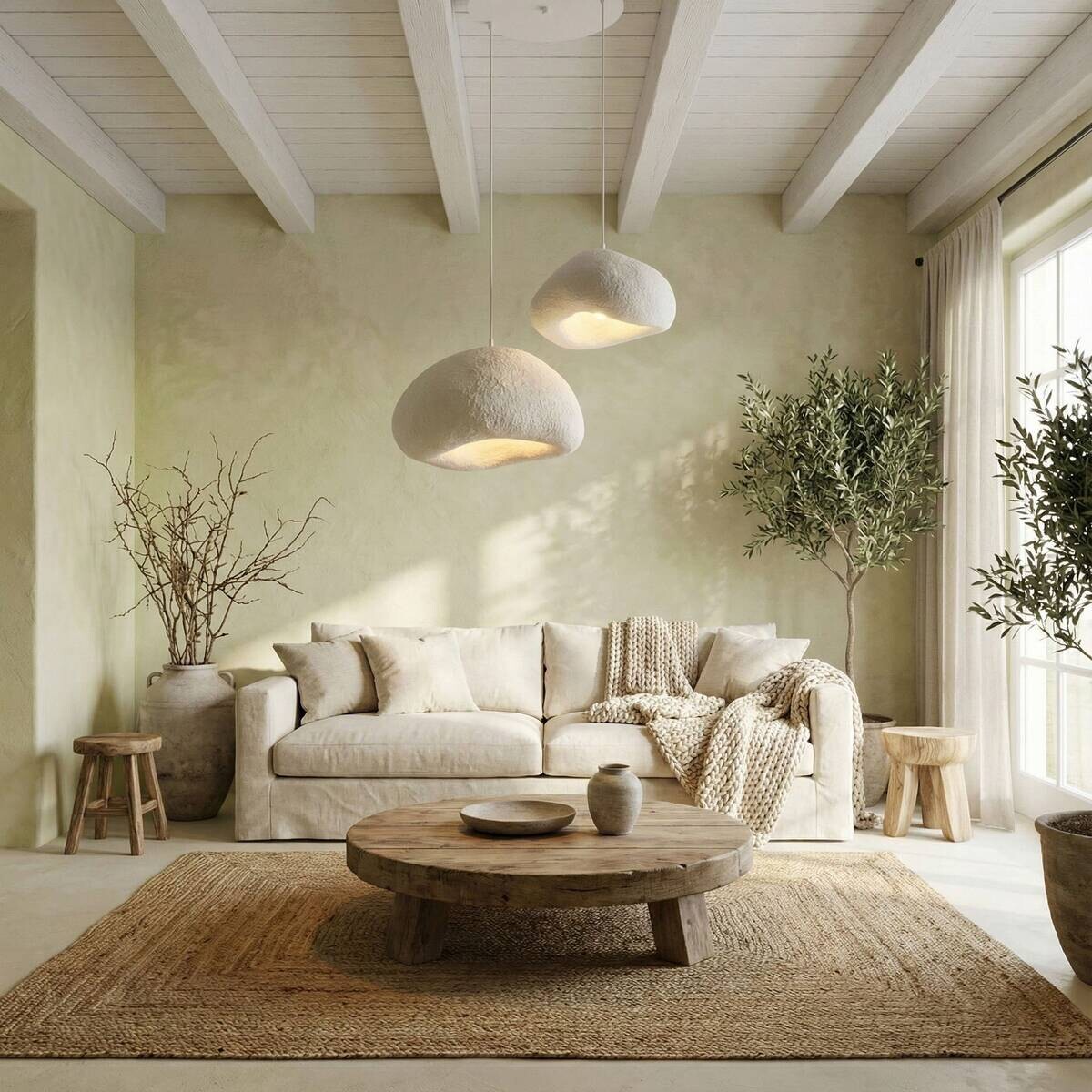 Opviq Pendelleuchte weiß Fiberglas Metall B/T/L: ca. 70x70x70 cm E27 2 Brennstellen