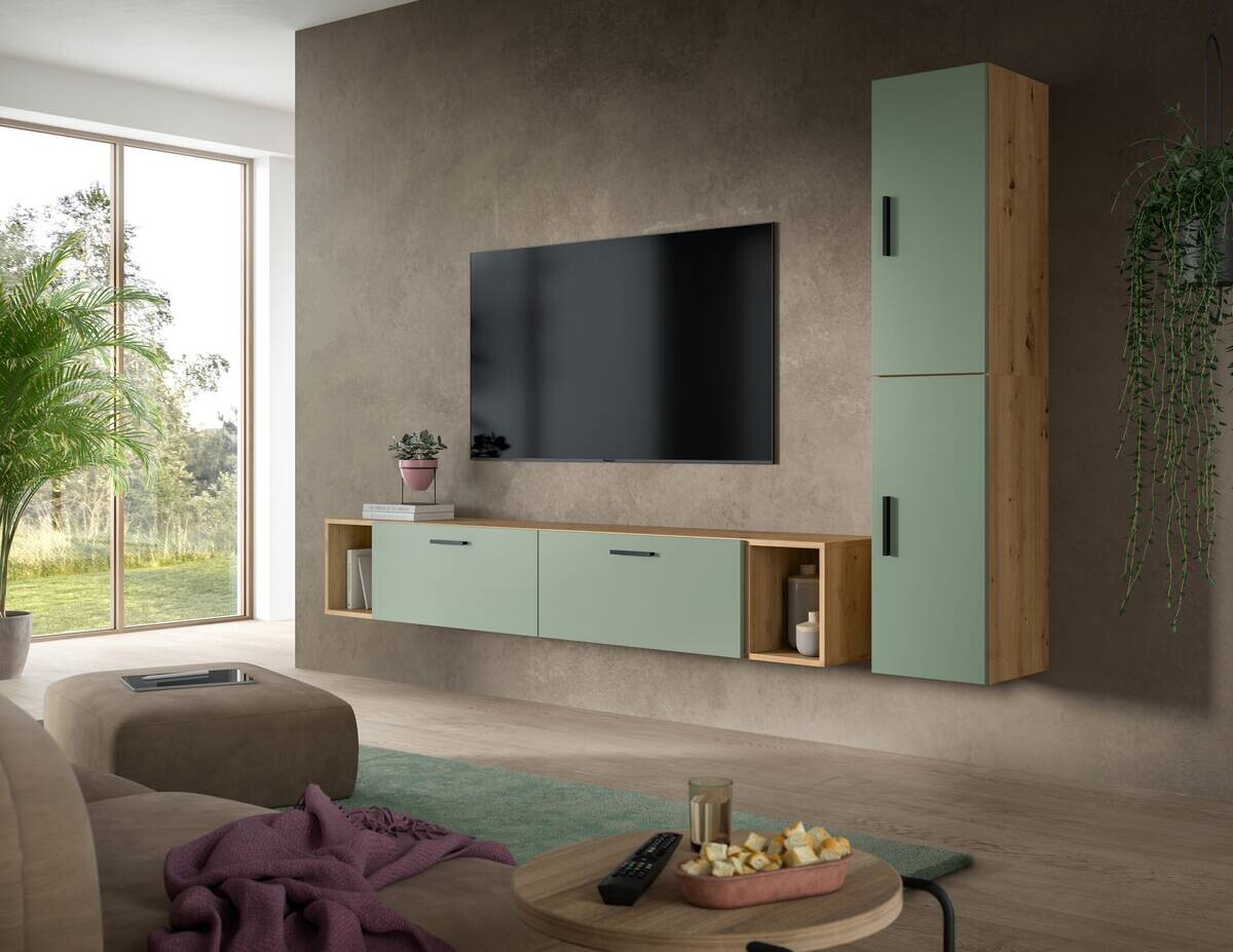 Wohnwand-Set TheOne Eiche Artisan Nachbildung grün B/H/T: ca. 75x32x34 cm