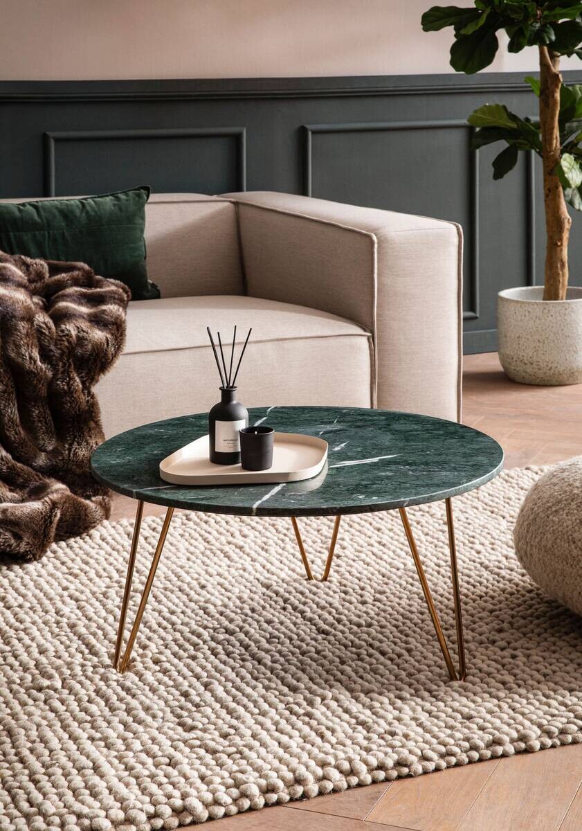 Wohnling Couchtisch grün Marmor H/D: ca. 35x70 cm