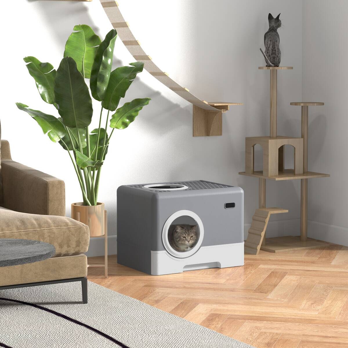 PawHut Katzentoilette grau Kunststoff B/H/L: ca. 41x38,5x52 cm