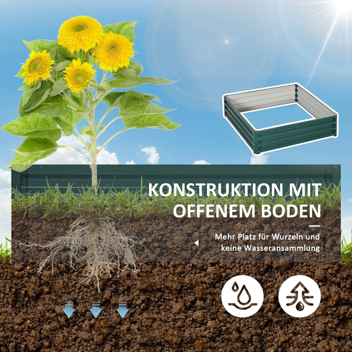 Outsunny Pflanzenbeet mit offenem Boden B/H/L: ca. 120x30x120 cm