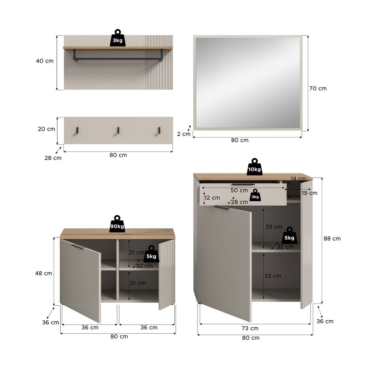 Garderobe Slide Kaschmirgrau Nachbildung Evoke Oak Nachbildung B/H/T: ca. 175x190x36 cm