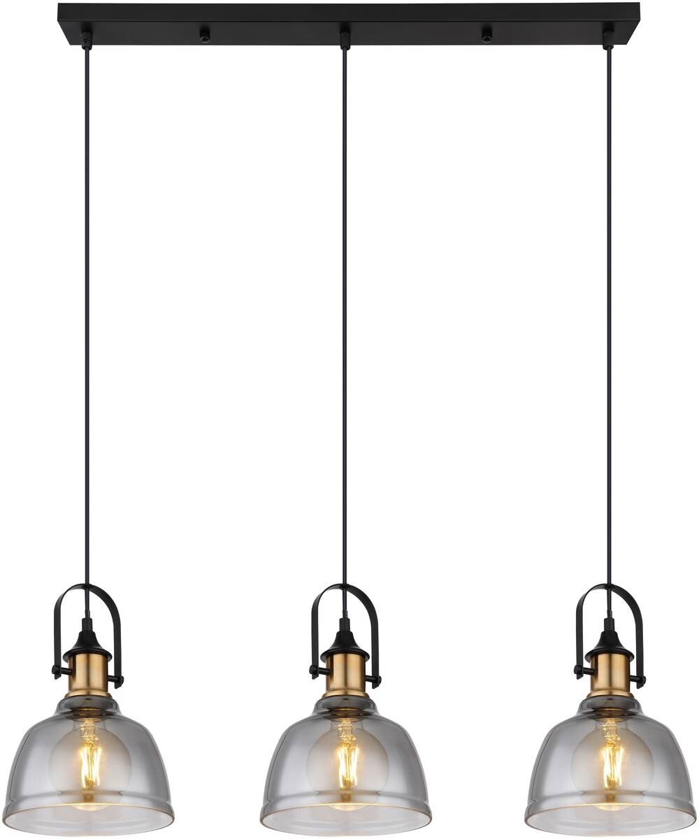 GLOBO Pendelleuchte DOROTHEA 15558-3H mattschwarz Metall Rauchglas B/H/T: ca. 83,5x120x20 cm
