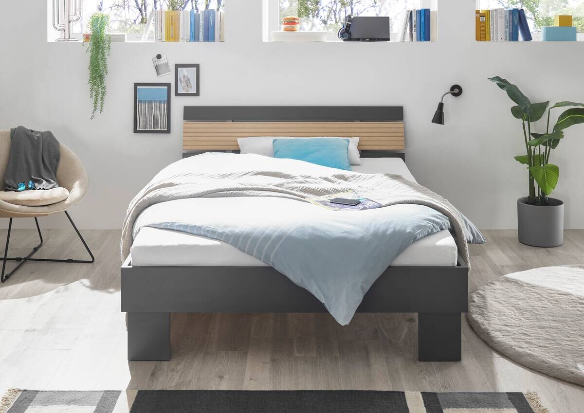 Futonbett Jolka Graphit Eiche Nachbildung Liegefläche B/L: ca. 140x200 cm