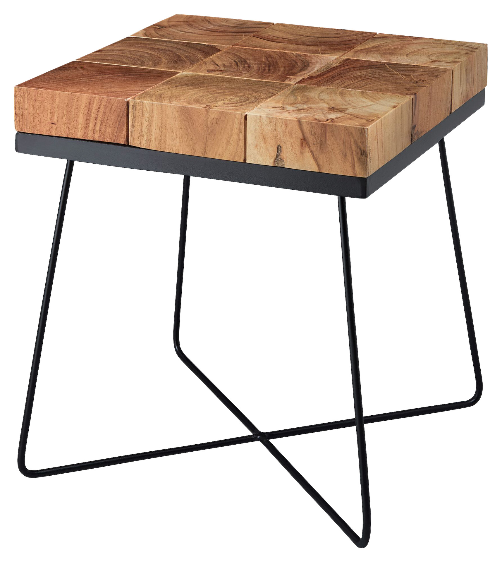 Beistelltisch natur schwarz Akazie Metall B/H/T: ca. 45x51x45 cm