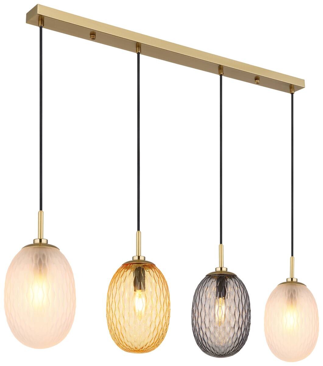 GLOBO Pendelleuchte schwarz Rauch gold Textil Glas Metall B/H/T: ca. 96x120x15 cm E14 4 Brennstellen