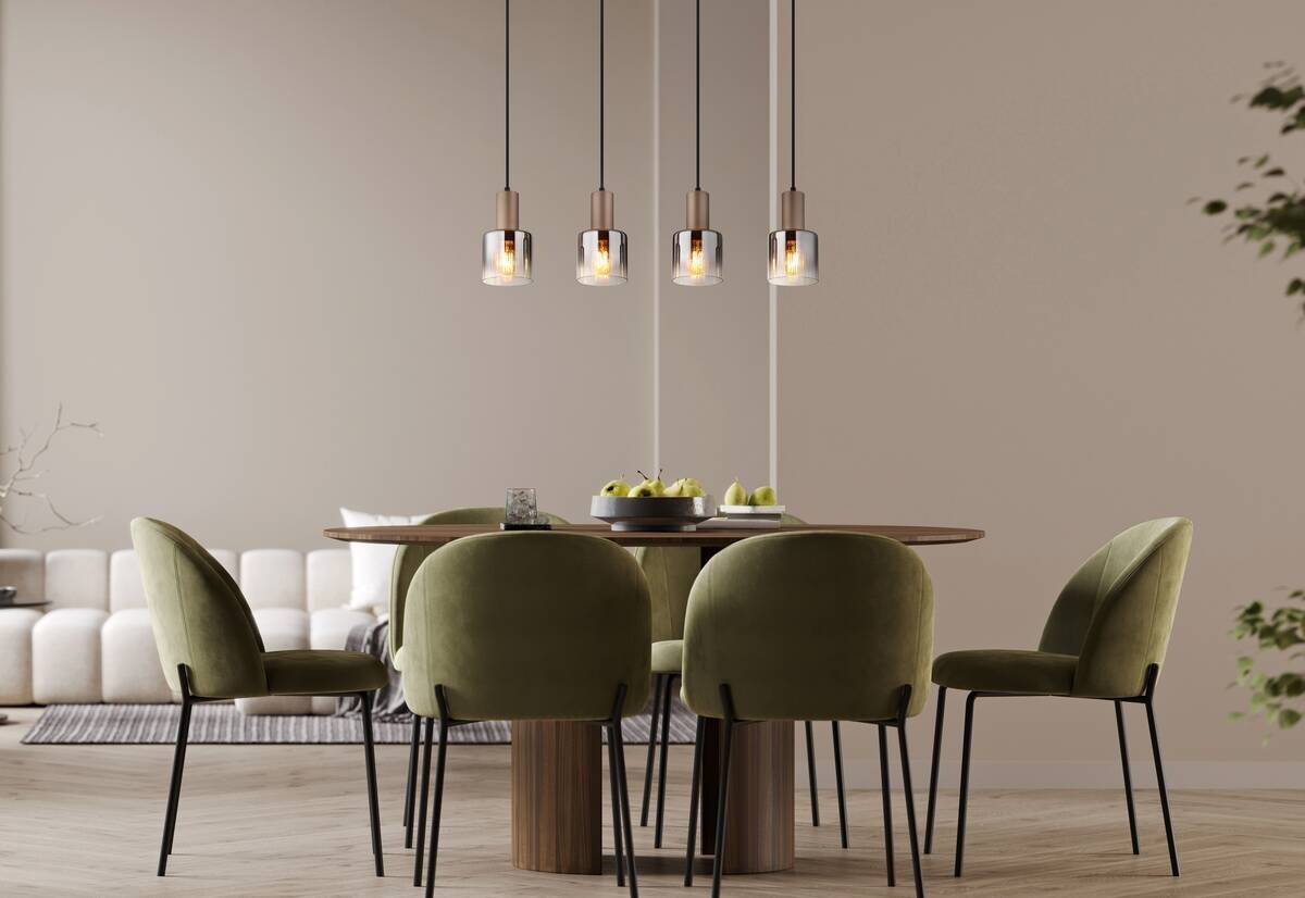 GLOBO Pendelleuchte Walton 4 klar kaffee Rauch Glas Metall B/H/L: ca. 12x150x78 cm E27 4 Brennstellen