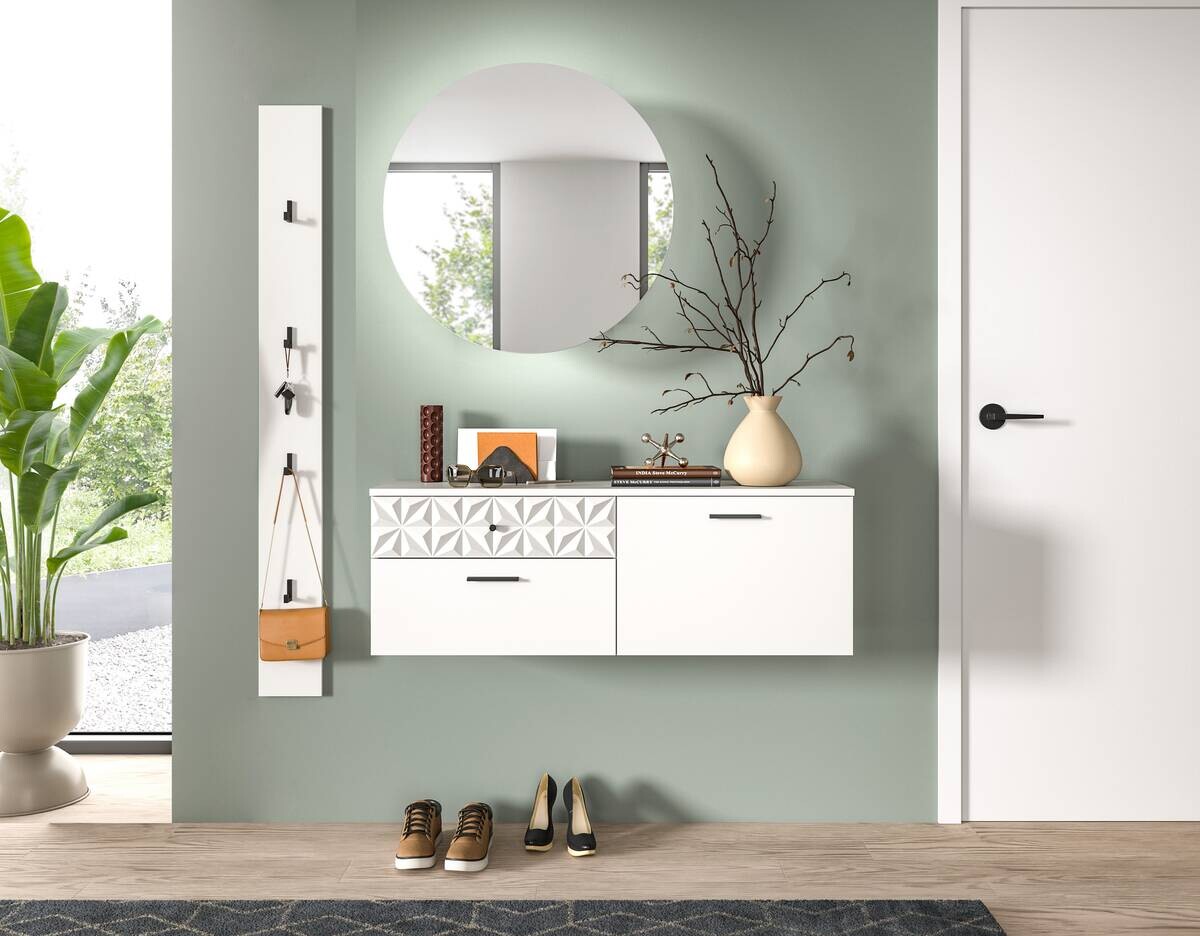 Garderobe Prisma weiß weiß Hochglanz B/H/T: ca. 141x192x34 cm