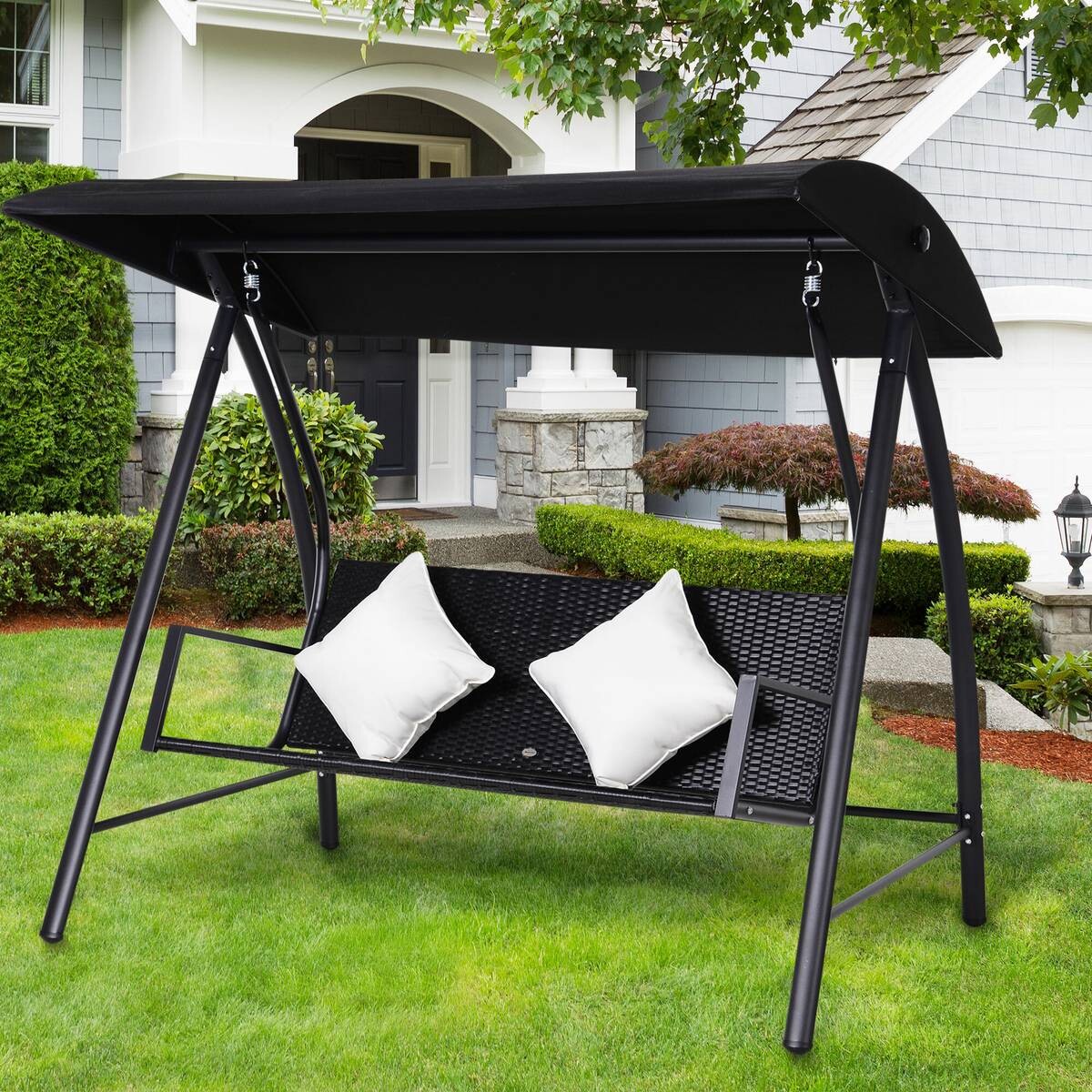 Outsunny Hollywoodschaukel schwarz Polyrattan B/H/L: ca. 124x179x198 cm