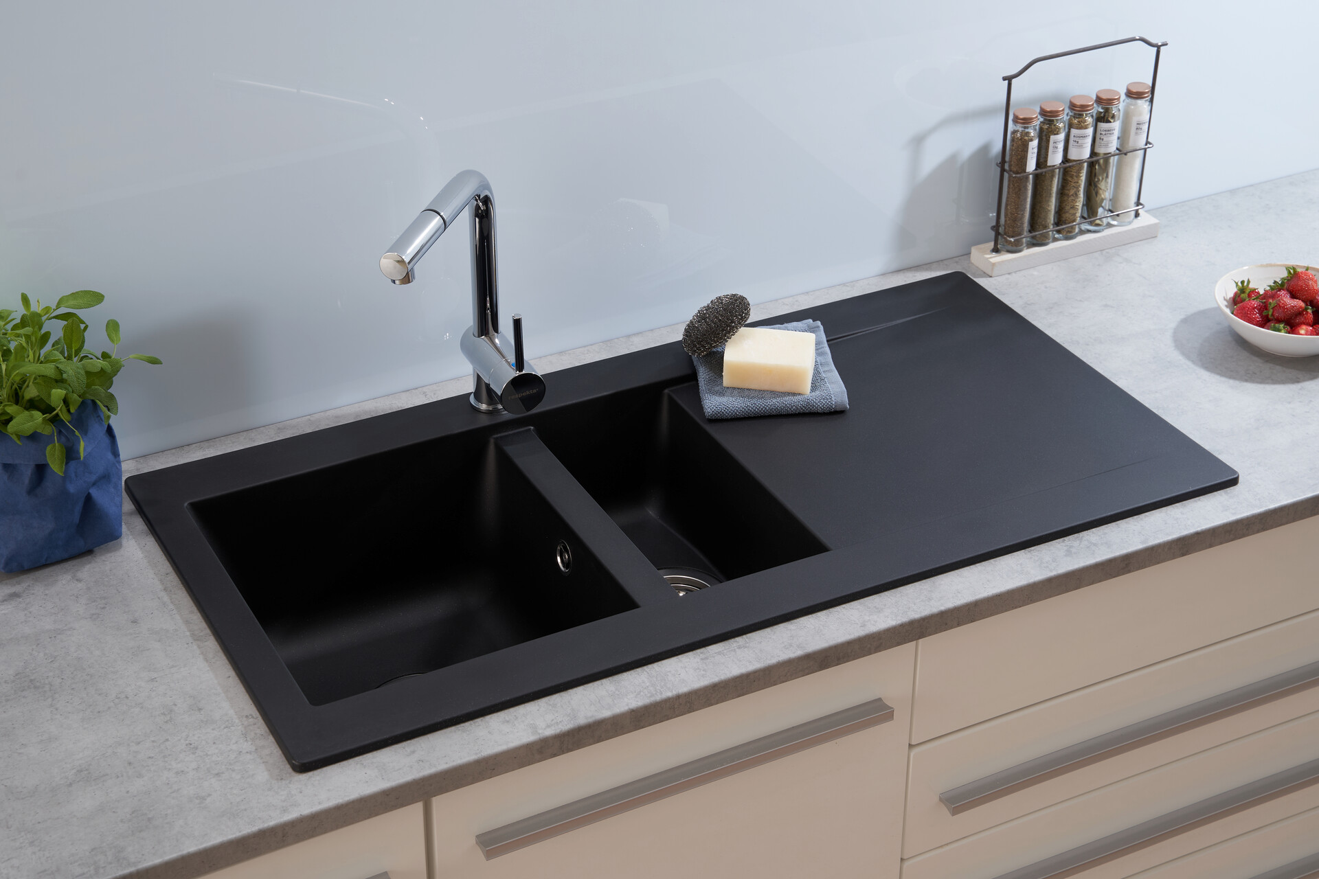 Respekta Einbauspüle Denver 1,5  100 x 50 S schwarz Mineralite B/H/T: ca. 100x20x50 cm