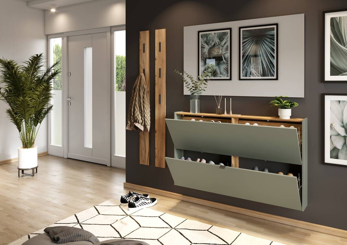 Schuhschrank 1392-629 Eiche Navarra Nachbildung grün B/H/T: ca. 140x85x19 cm
