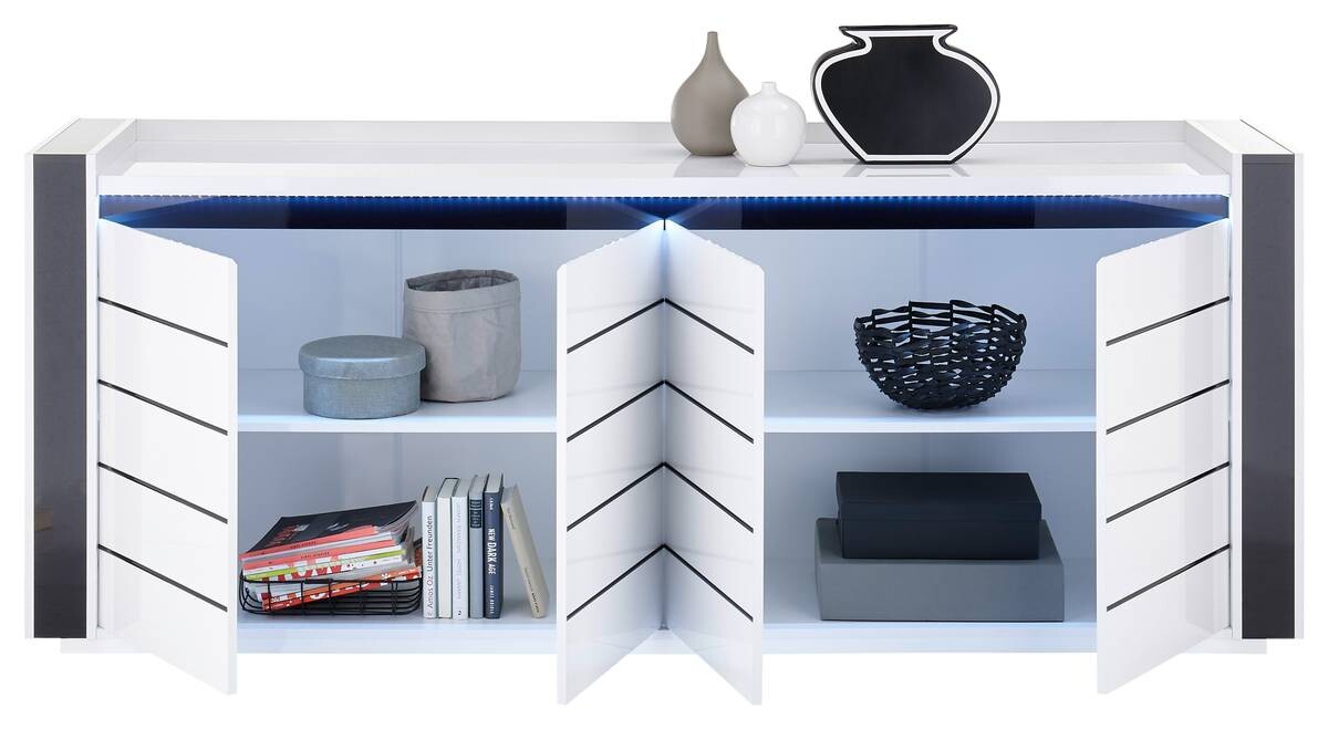 Sideboard Savona weiß Hochglanz schwarz Hochglanz B/H/T: ca. 220x87x50 cm