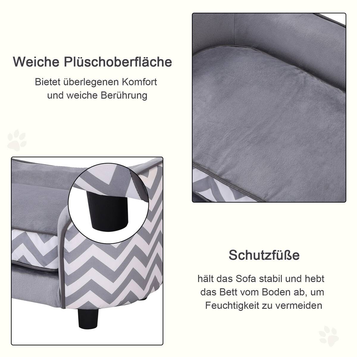 PawHut Hundebett grau Holz B/H/L: ca. 41x33,5x67 cm