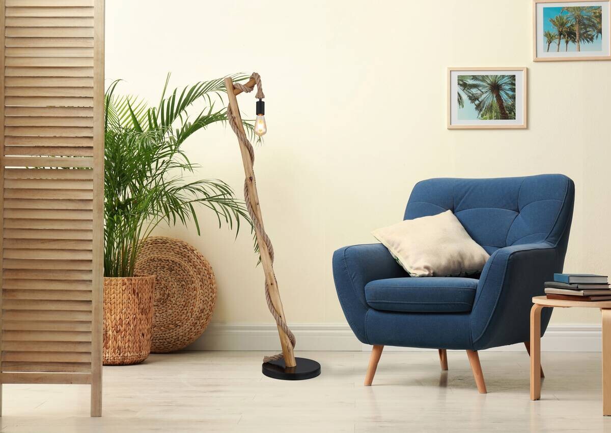 GLOBO Pendelleuchte schwarz braun Hanfseil Metall B/H/T: ca. 30x150x42,5 cm E27 1 Brennstellen