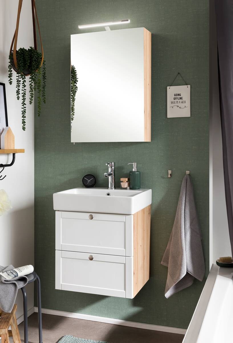 Waschbeckenunterschrank Jesper Eiche Artisan Nachbildung weiß matt B/H/T: ca. 50x57x40 cm Waschbeckenunterschrank Jesper Eiche Artisan Nachbildung weiß matt B/H/T: ca. 50x57x40 cm