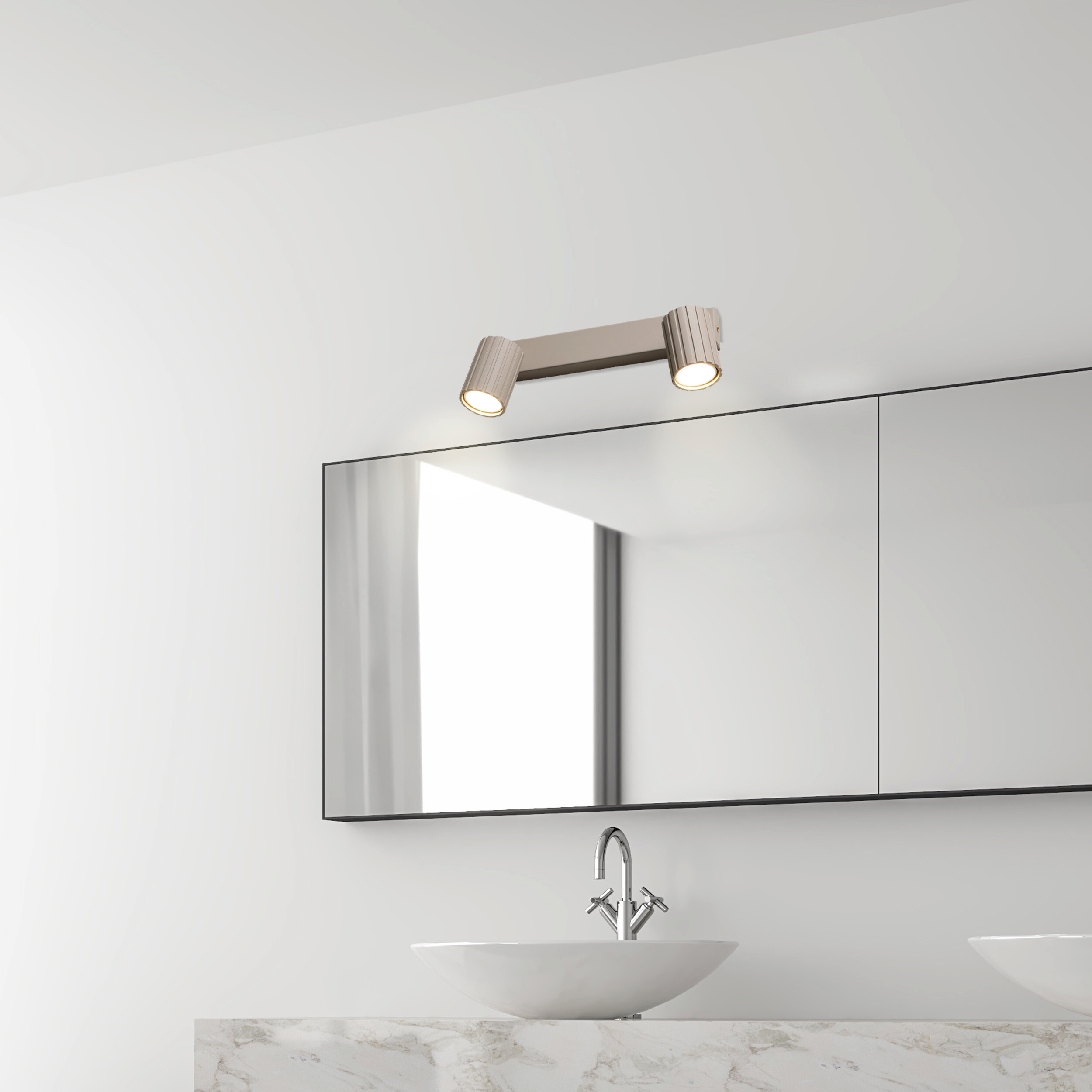 Lamkur Strahler Prisma beige Stahl B/H/L: ca. 6,5x16,5x30 cm 2 Brennstellen