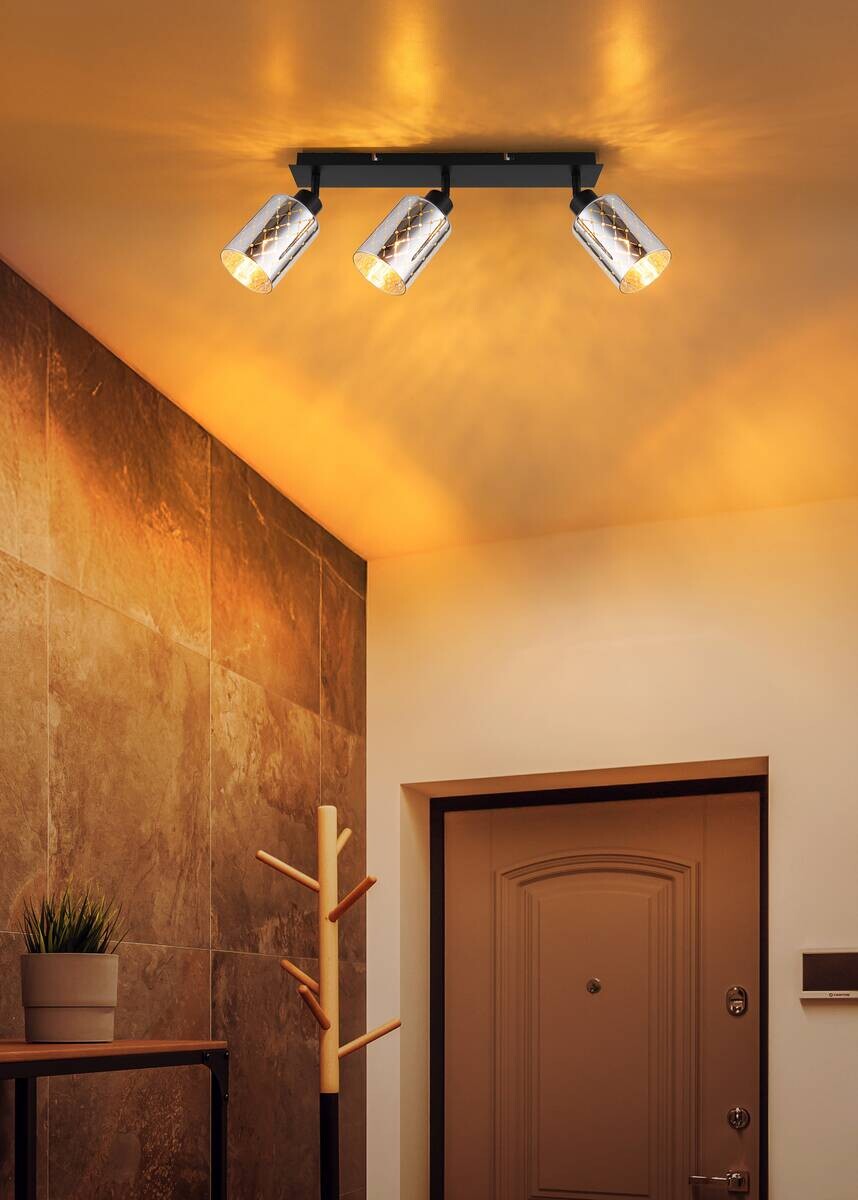 GLOBO Strahler Chrom mattschwarz klar Metall Glas B/H/L: ca. 9x22x66 cm E27 3 Brennstellen