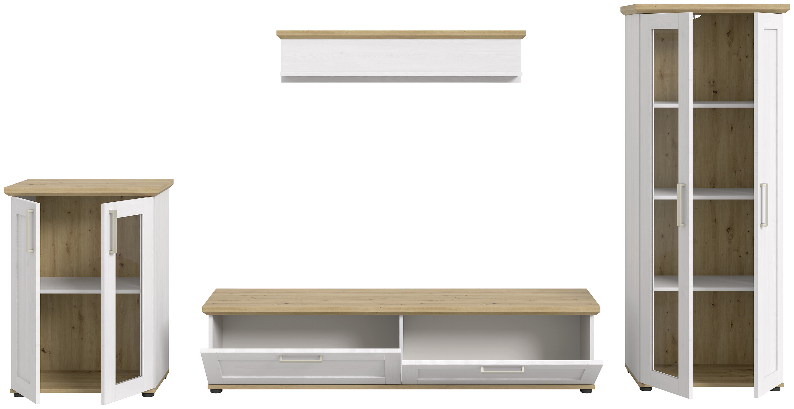 Wohnwand VERONA Lärche Nachbildung Eiche Nachbildung B/H/T: ca. 316x161x40 cm