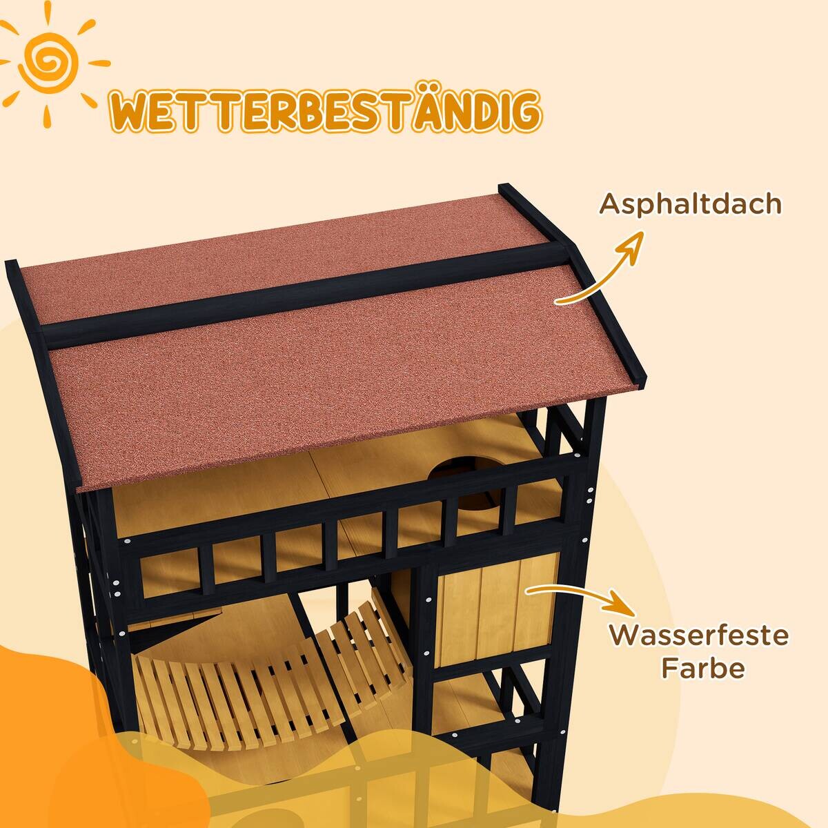 PawHut Katzenhaus gelb Kiefer B/H/L: ca. 60x116x84 cm