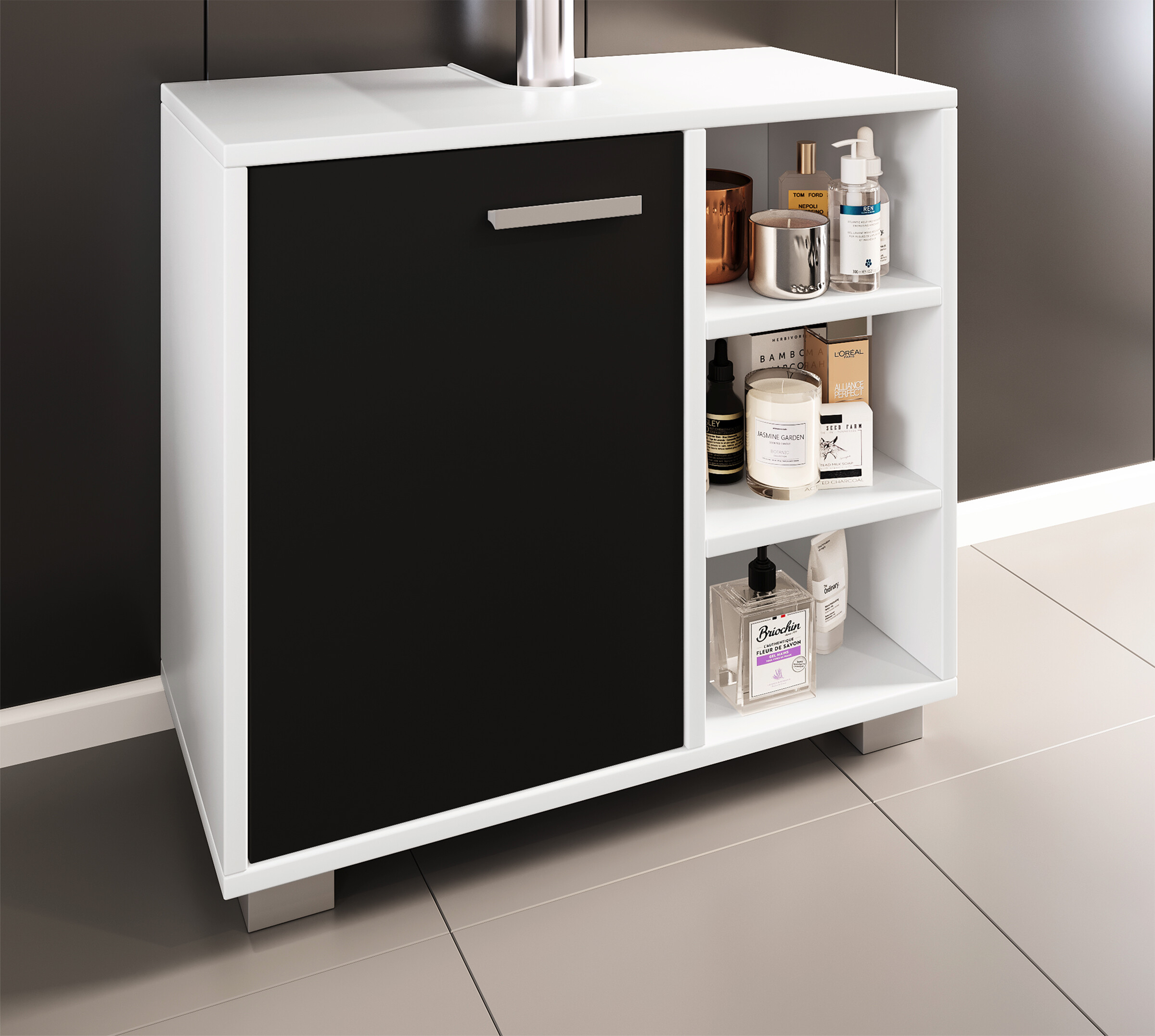 Waschbeckenunterschrank Zalo weiß schwarz B/H/T: ca. 60x55x30 cm