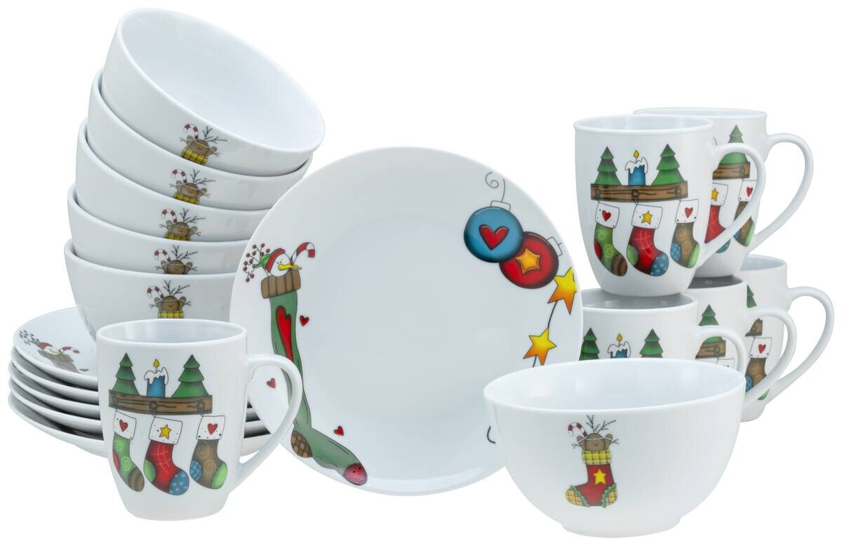 CreaTable Frühstücksservice Luna Socken weiß Porzellan 18 tlg.