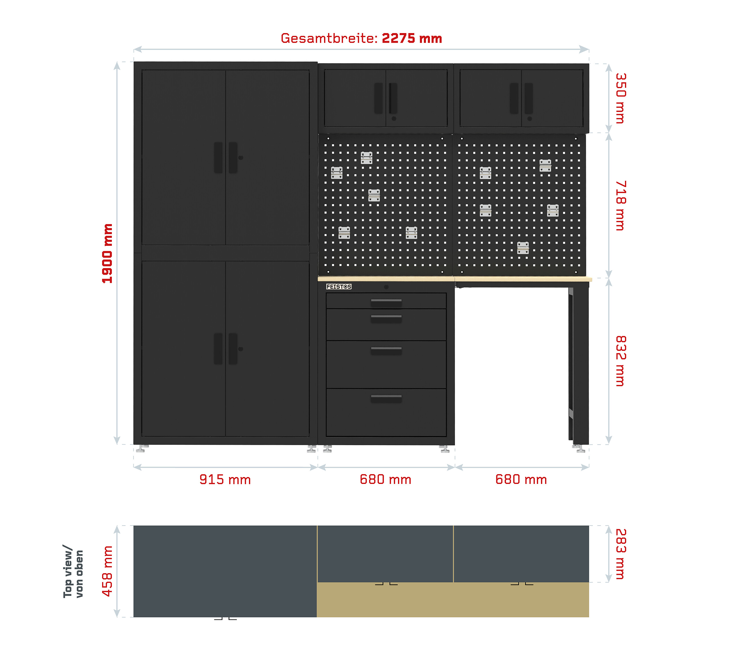 Werkzeugschrank Monos schwarz B/H/L: ca. 228x190x46 cm
