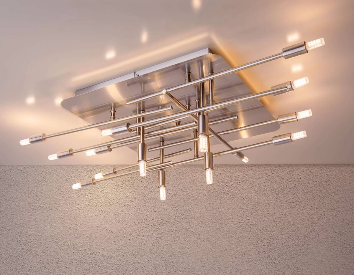 Näve Leuchten Deckenleuchte 1392950 stahlfarbig Metall B/H/T: ca. 70x15x71 cm G9 14 Brennstellen