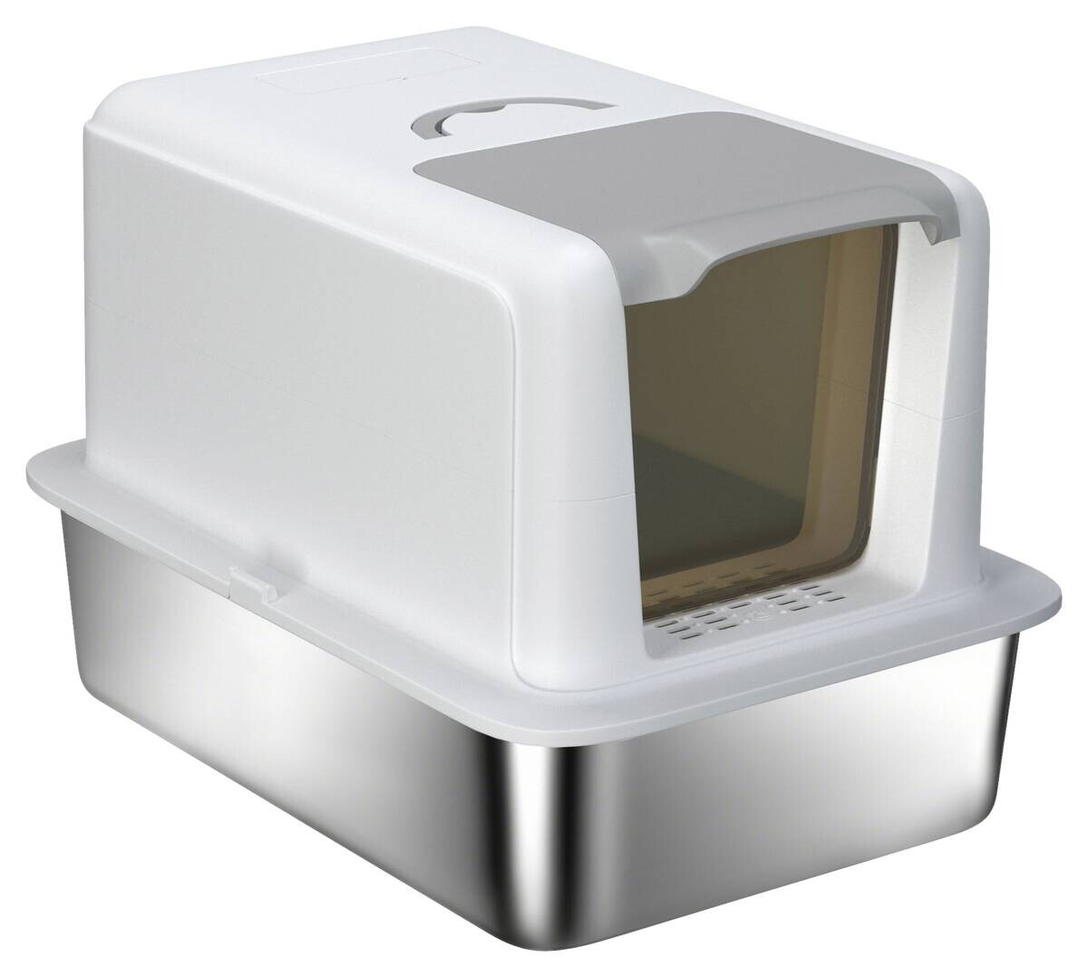 PawHut Katzentoilette weiß Edelstahl B/H/L: ca. 60,5x41,5x40,5 cm