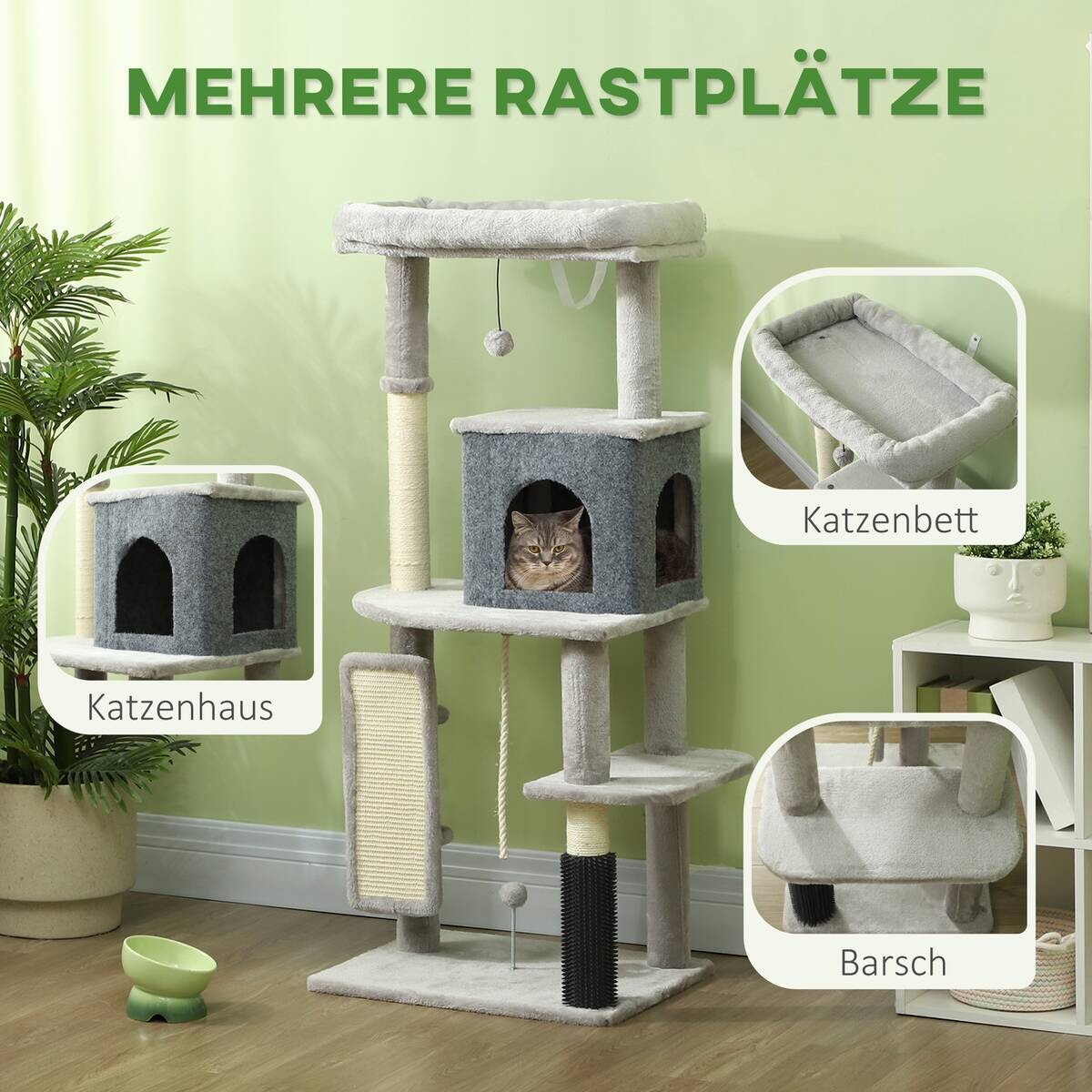 PawHut Kratzbaum hellgrau Spanplatte B/H/L: ca. 44x132x55 cm
