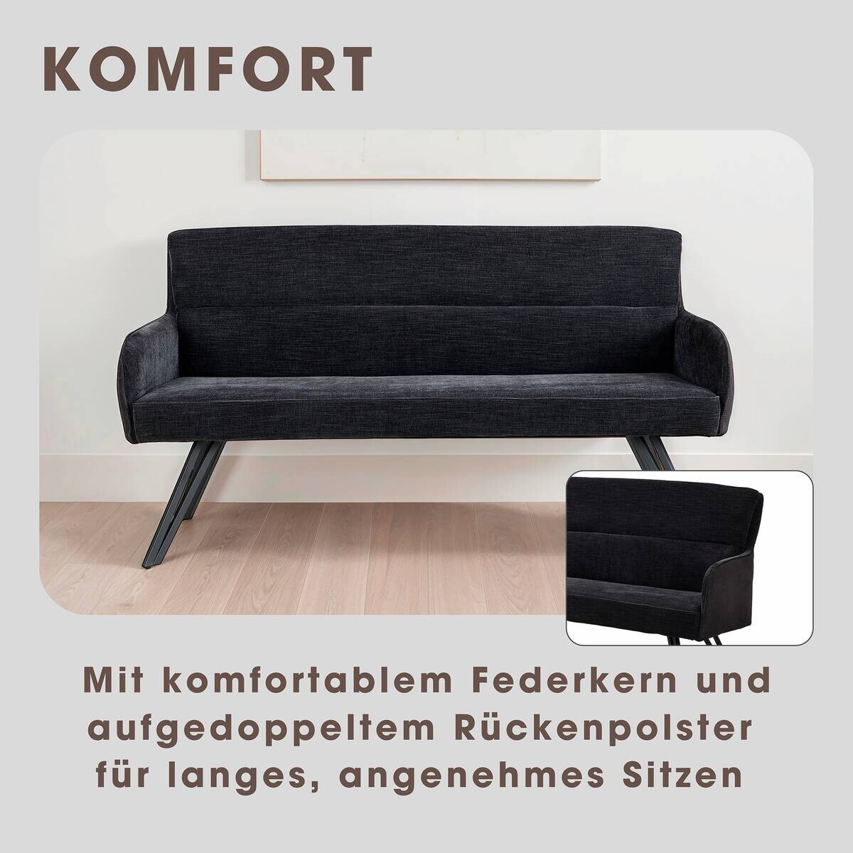 Sitzbank TINO schwarz Metall Microfaser B/H/T: ca. 160x94x67 cm