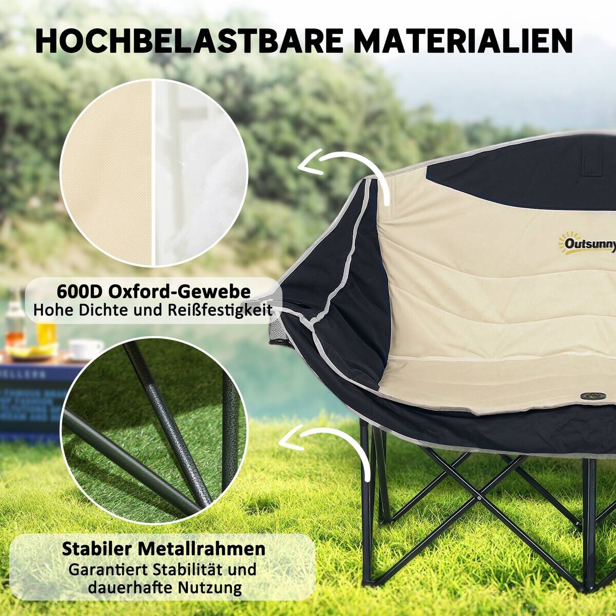 Outsunny Campingstuhl khaki Metall B/H/L: ca. 50x92x134 cm