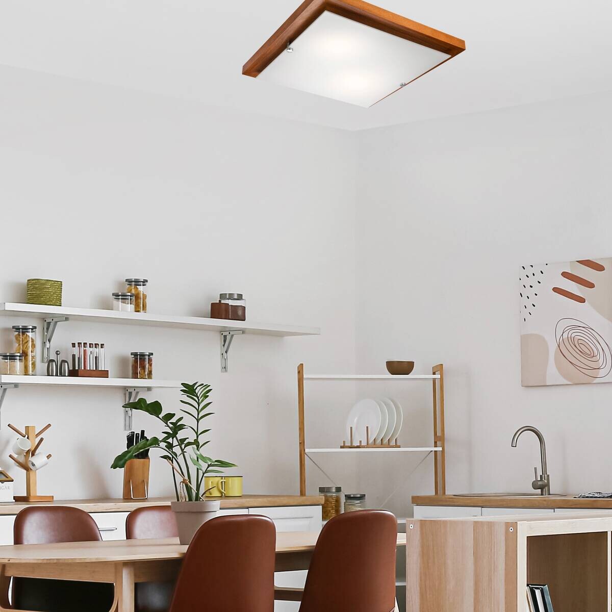 Lamkur Deckenleuchte Pedro rustikal Glas Holz H/L: ca. 6,5x35 cm E27 2 Brennstellen