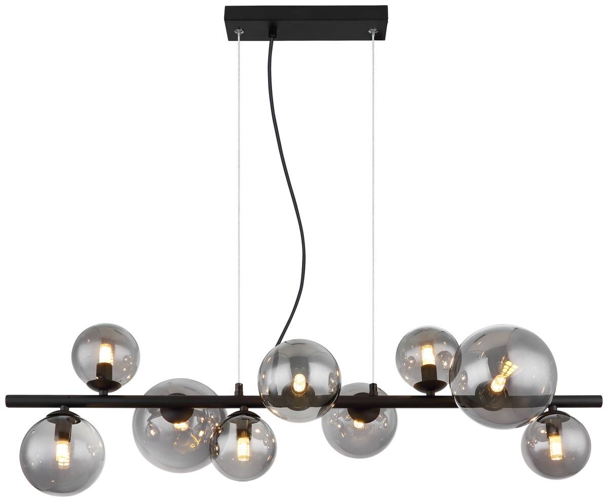 GLOBO Pendelleuchte 56133-9H Riha schwarz Metall Rauchglas B/H/L: ca. 34,5x120x87 cm 9.0 Brennstellen