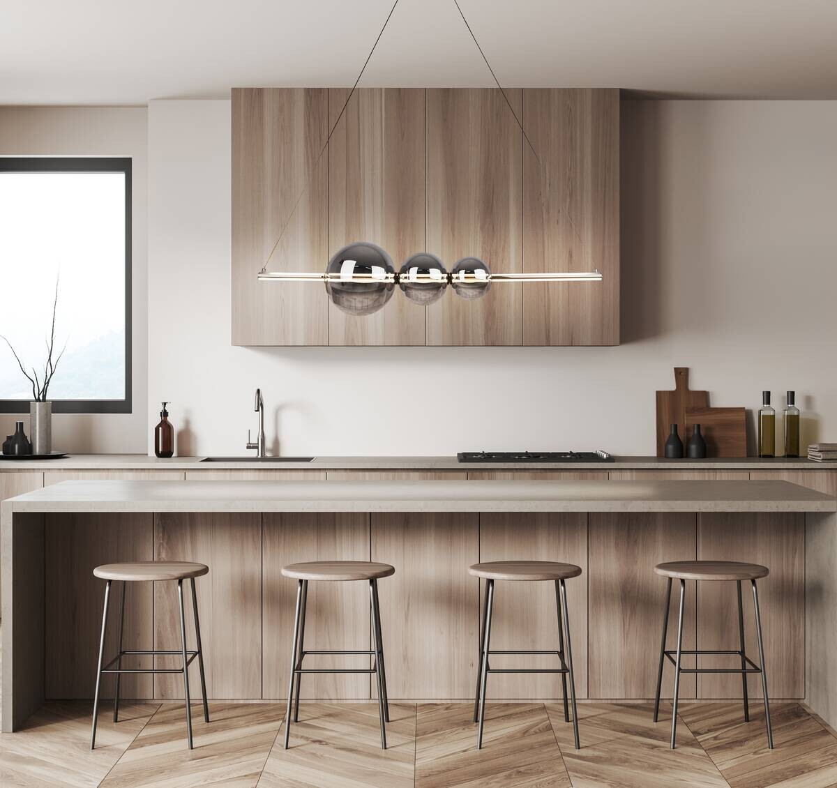 Näve Leuchten LED-Pendelleuchte Chrom Glas Metall B/H/T: ca. 125,3x150x25 cm